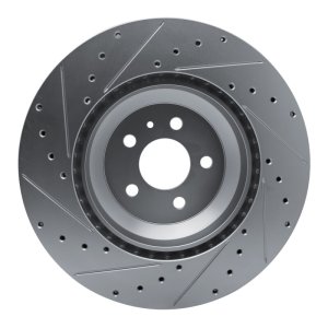 Tesla Model 3 Brake Rotor (1) - Front Right - R1 Concepts - Drilled & Slotted - Silver - `17-`25